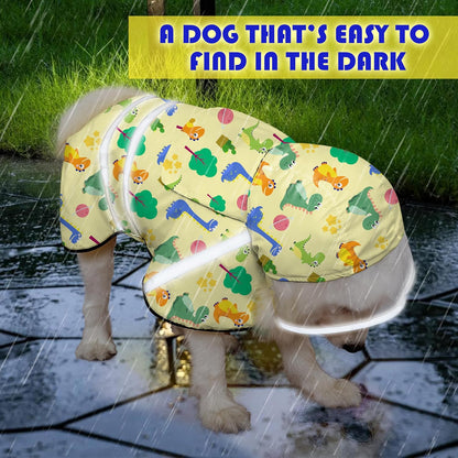 Dog Raincoat, Adjustable Rain Jacket with Hooded Double Layer for Large Medium Small Dogs Puppies, Lightweight Waterproof Rain Coat Poncho with Reflective Stripe Dinosaurs Yellow,M