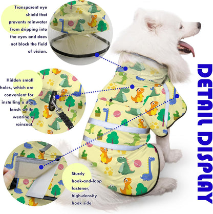Dog Raincoat, Adjustable Rain Jacket with Hooded Double Layer for Large Medium Small Dogs Puppies, Lightweight Waterproof Rain Coat Poncho with Reflective Stripe Dinosaurs Yellow,M
