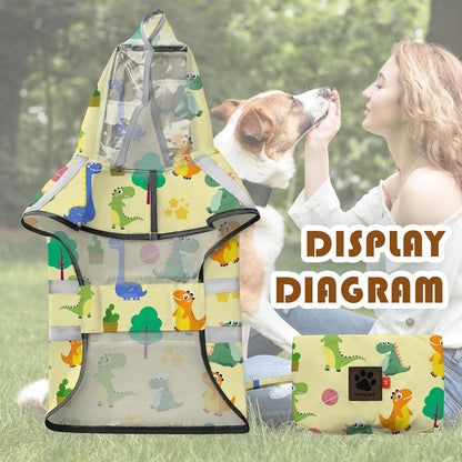 Dog Raincoat, Adjustable Rain Jacket with Hooded Double Layer for Large Medium Small Dogs Puppies, Lightweight Waterproof Rain Coat Poncho with Reflective Stripe Dinosaurs Yellow,M