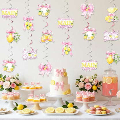 Pink Bow Lemon Bridal Shower Decorations 8pcs Double Sided Hanging Swirl Set for Bridal Shower and Bachelorette Lemon Theme Party Decor Bride Celebration Ceiling Party Supplies