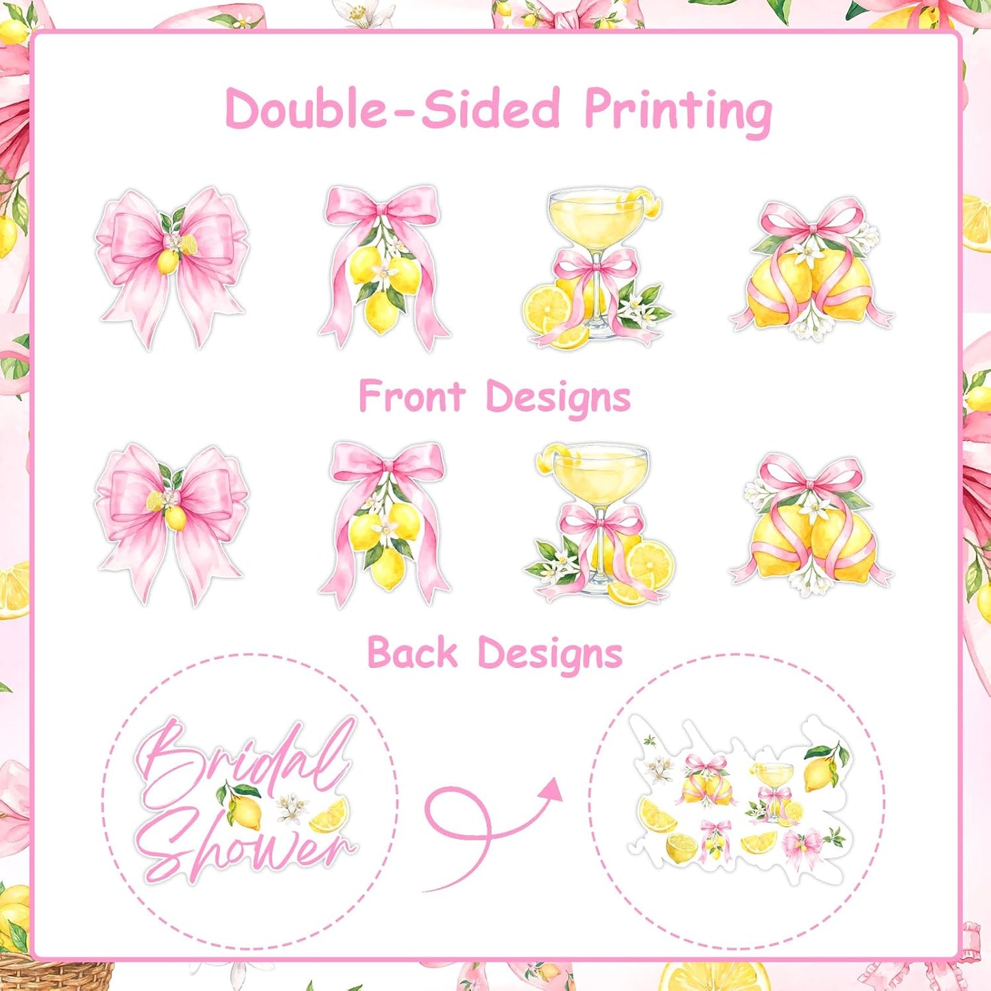Pink Bow Lemon Bridal Shower Decorations 8pcs Double Sided Hanging Swirl Set for Bridal Shower and Bachelorette Lemon Theme Party Decor Bride Celebration Ceiling Party Supplies