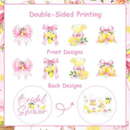 Pink Bow Lemon Bridal Shower Decorations 8pcs Double Sided Hanging Swirl Set for Bridal Shower and Bachelorette Lemon Theme Party Decor Bride Celebration Ceiling Party Supplies