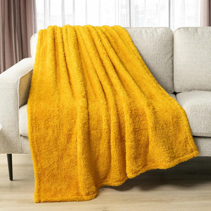 PAVILIA Sherpa Throw Blanket for Couch Sofa Bed, Mustard Yellow Fluffy Plush Fleece Microfiber Blanket, Lightweight Soft Cozy Reversible Throw, All Season Home Decor Gift, 50x60 Inches