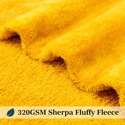 PAVILIA Sherpa Throw Blanket for Couch Sofa Bed, Mustard Yellow Fluffy Plush Fleece Microfiber Blanket, Lightweight Soft Cozy Reversible Throw, All Season Home Decor Gift, 50x60 Inches