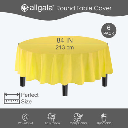 Table Cover Water Proof Disposable Tablecloth-6PK Round 84"-Light Yellow- for Party Birthday Wedding Picnic Fiesta Home Party Decorations