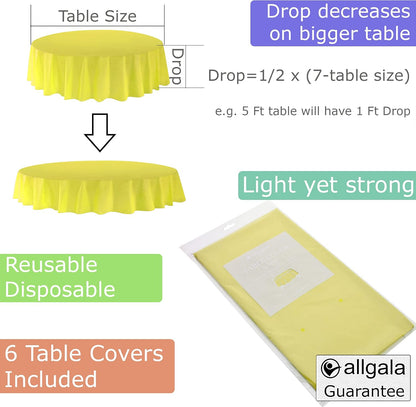 Table Cover Water Proof Disposable Tablecloth-6PK Round 84"-Light Yellow- for Party Birthday Wedding Picnic Fiesta Home Party Decorations