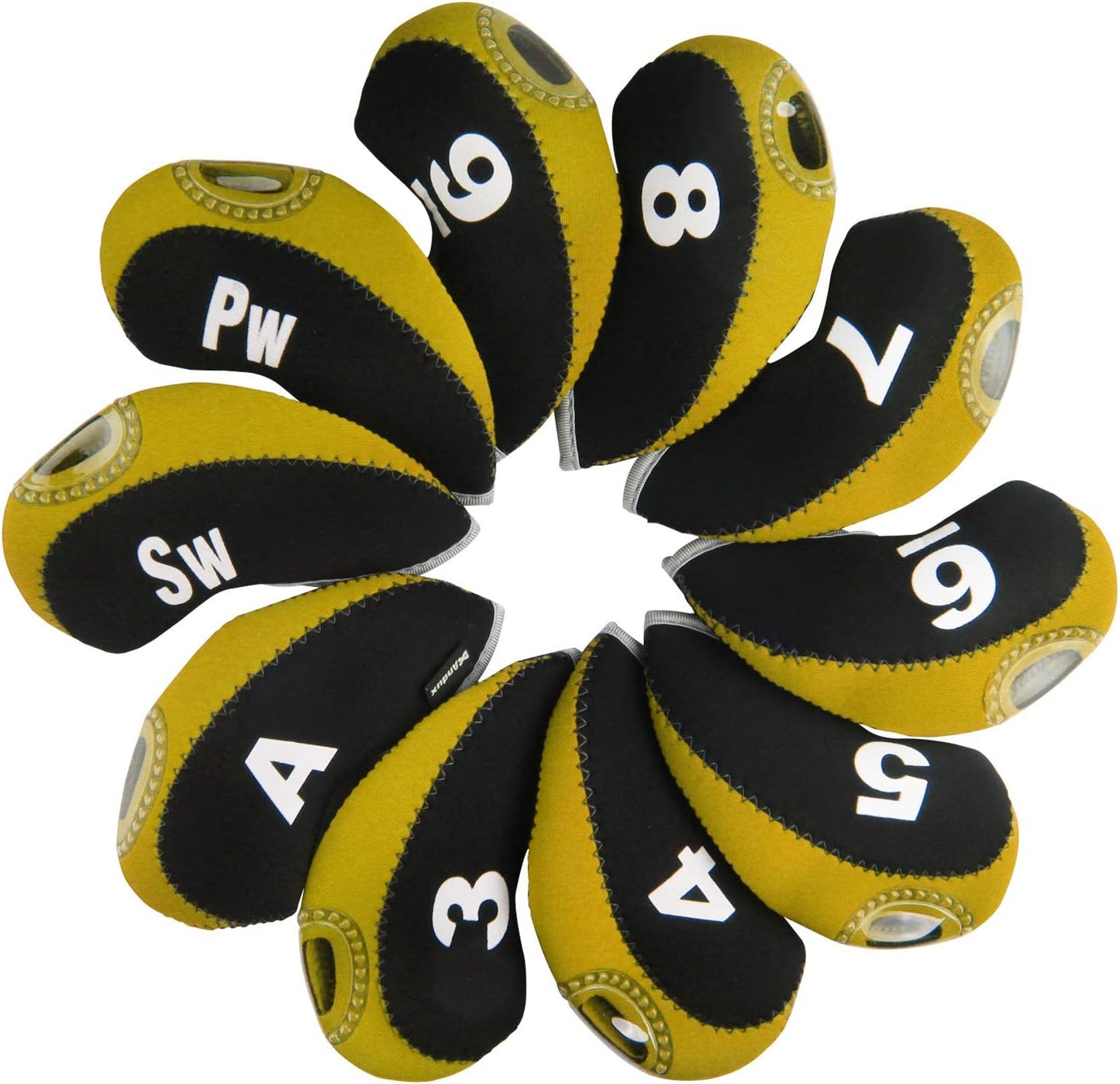 Number Print Golf Iron Club Head Covers 10pcs/Set | with Transparent Window | Right Hand | all the Same Size | Short Neck | Hook & Loop Closure