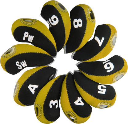 Number Print Golf Iron Club Head Covers 10pcs/Set | with Transparent Window | Right Hand | all the Same Size | Short Neck | Hook & Loop Closure