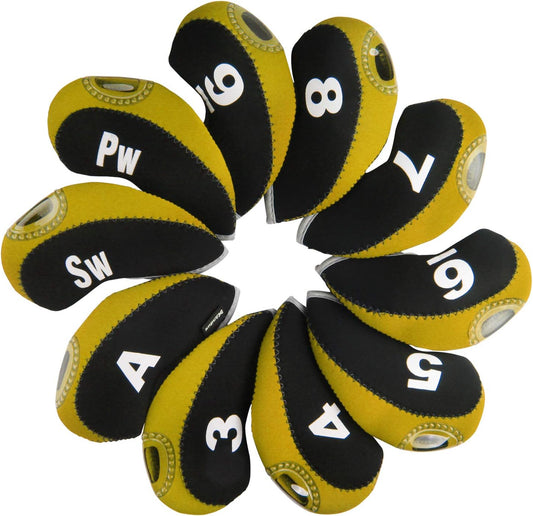 Number Print Golf Iron Club Head Covers 10pcs/Set | with Transparent Window | Right Hand | all the Same Size | Short Neck | Hook & Loop Closure
