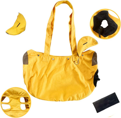 Pet Carrier Tote Bag, Yellow Canvas with Dog Design, Large Capacity Shoulder Bag with Accessory Pouch