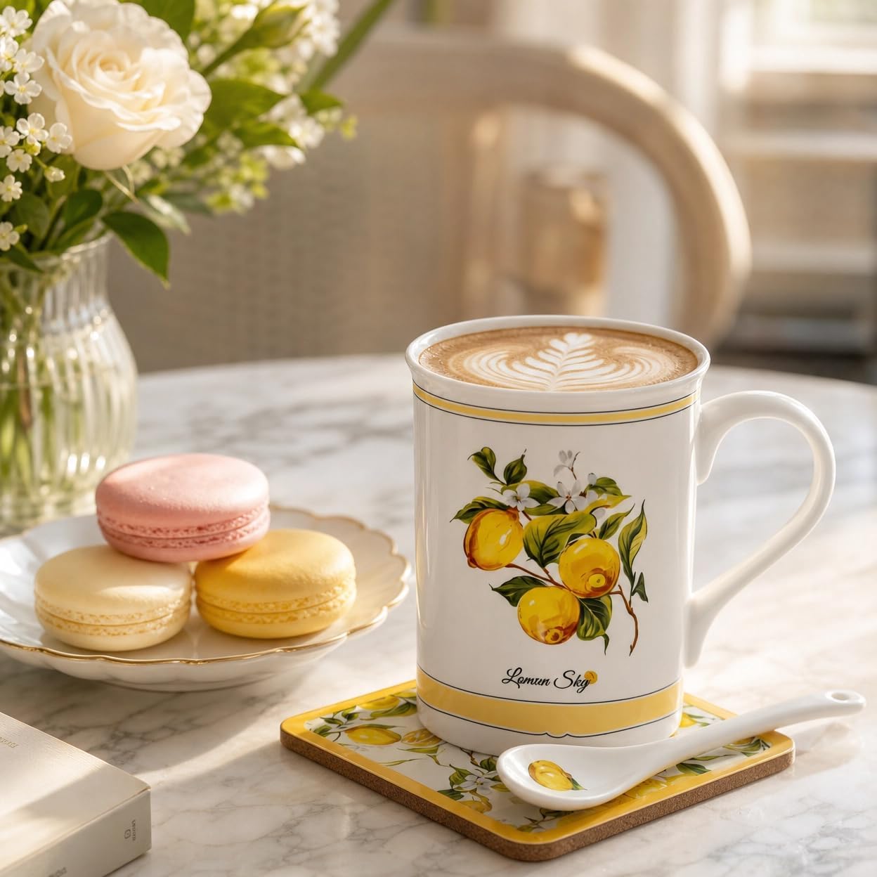 Lemon Coffee Mug Gift Set, 10 oz Ceramic Tea Cup, Yellow | With Spoon & Coaster, Elegant Gift Box, For Women & Tea Lovers, Kitchen & Office Decor
