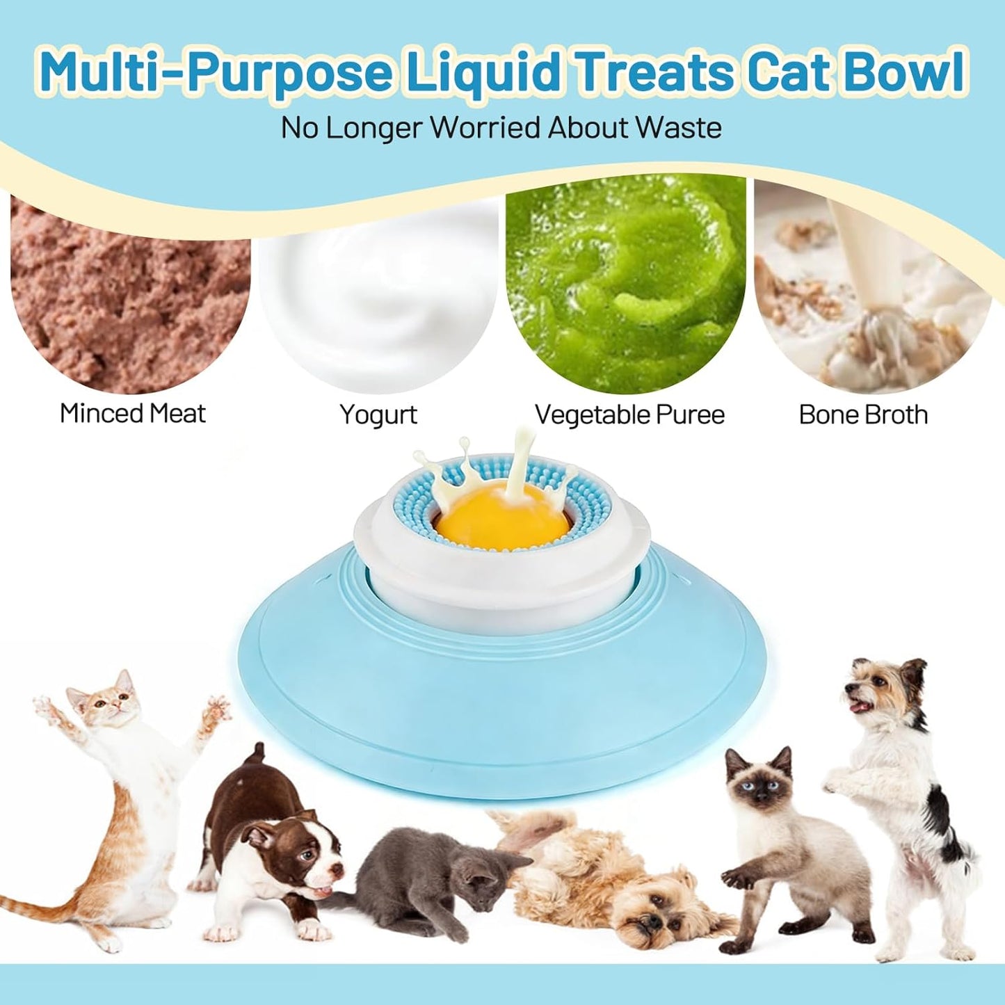 Cat Slow Feeder for Liquid/Wet Foods, Anxiety Relief Puppy Lick Bowl Treat Toy, Anti Slip Pet Bowls Dogs Cats Licking Ball Treat Dispenser for Small Medium Large Breeds