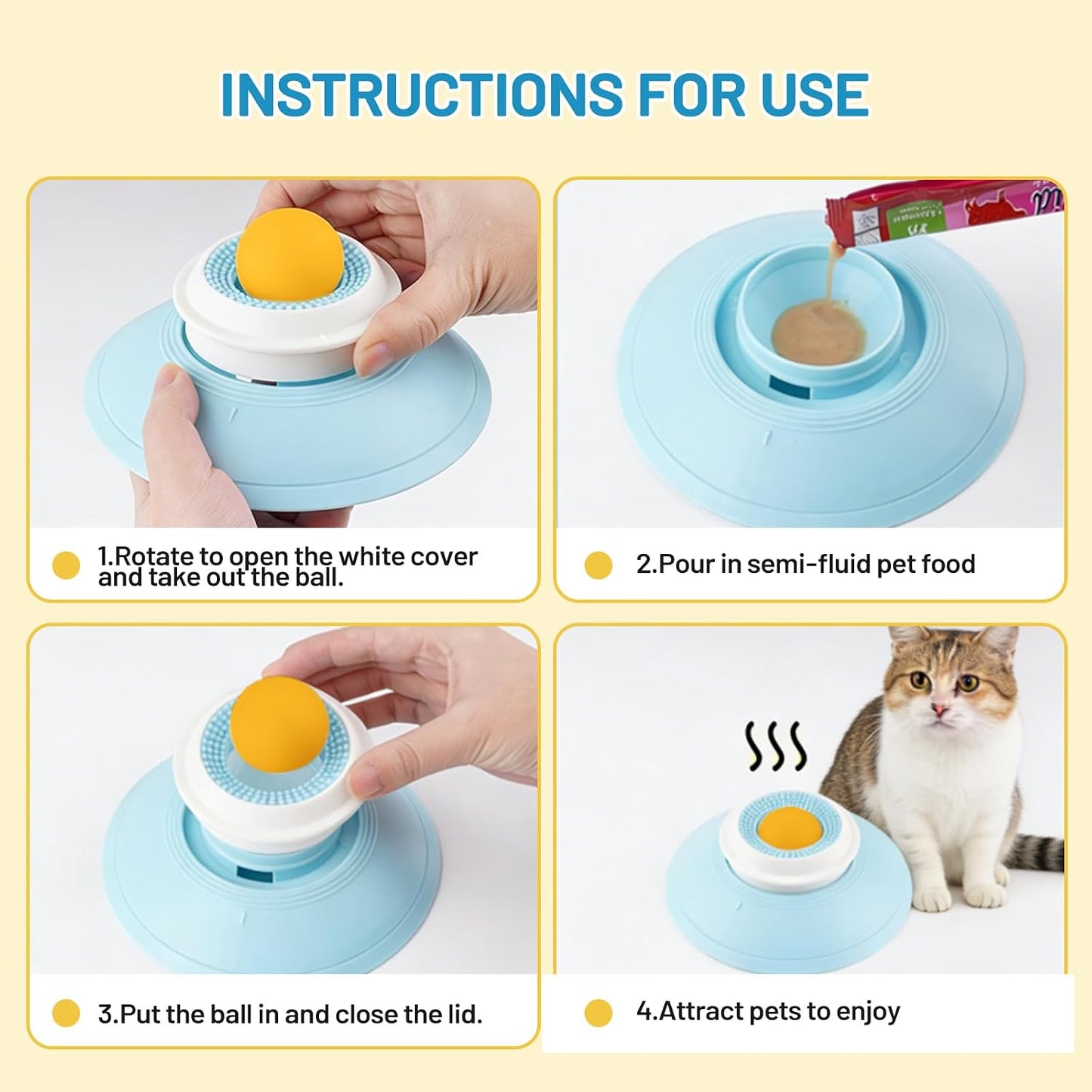 Cat Slow Feeder for Liquid/Wet Foods, Anxiety Relief Puppy Lick Bowl Treat Toy, Anti Slip Pet Bowls Dogs Cats Licking Ball Treat Dispenser for Small Medium Large Breeds