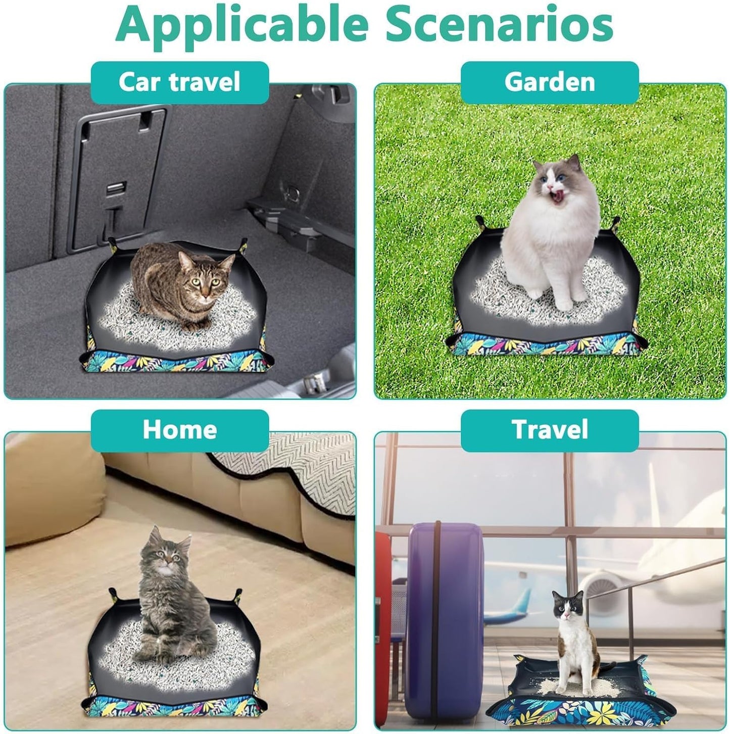 Yellow Cat Food Plate Travel Litter Box for Cats Kit for Car, Hotels, Outings, Temporary Stays