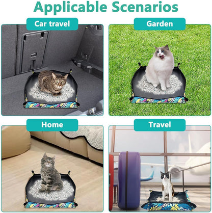 Yellow Cat Food Plate Travel Litter Box for Cats Kit for Car, Hotels, Outings, Temporary Stays