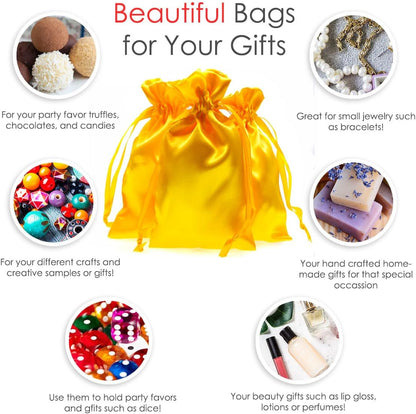 5" x 8" Golden Yellow Satin Gift Bags, Jewelry, Wedding Favor Silky Drawstring Bags Baby Shower Christmas 50 Count