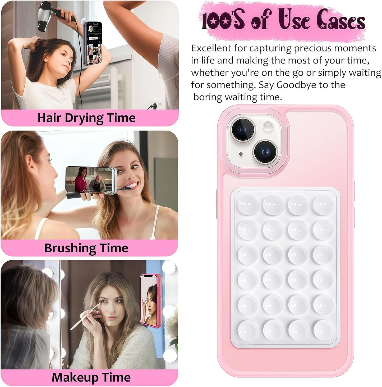 Anteel Silicone Suction Phone Case Mount, Silicon Adhesive Phone Accessory for Smartphones, Hands-Free Mirror Shower Phone Holder for Selfies, Tiktok Videos (Translucent)