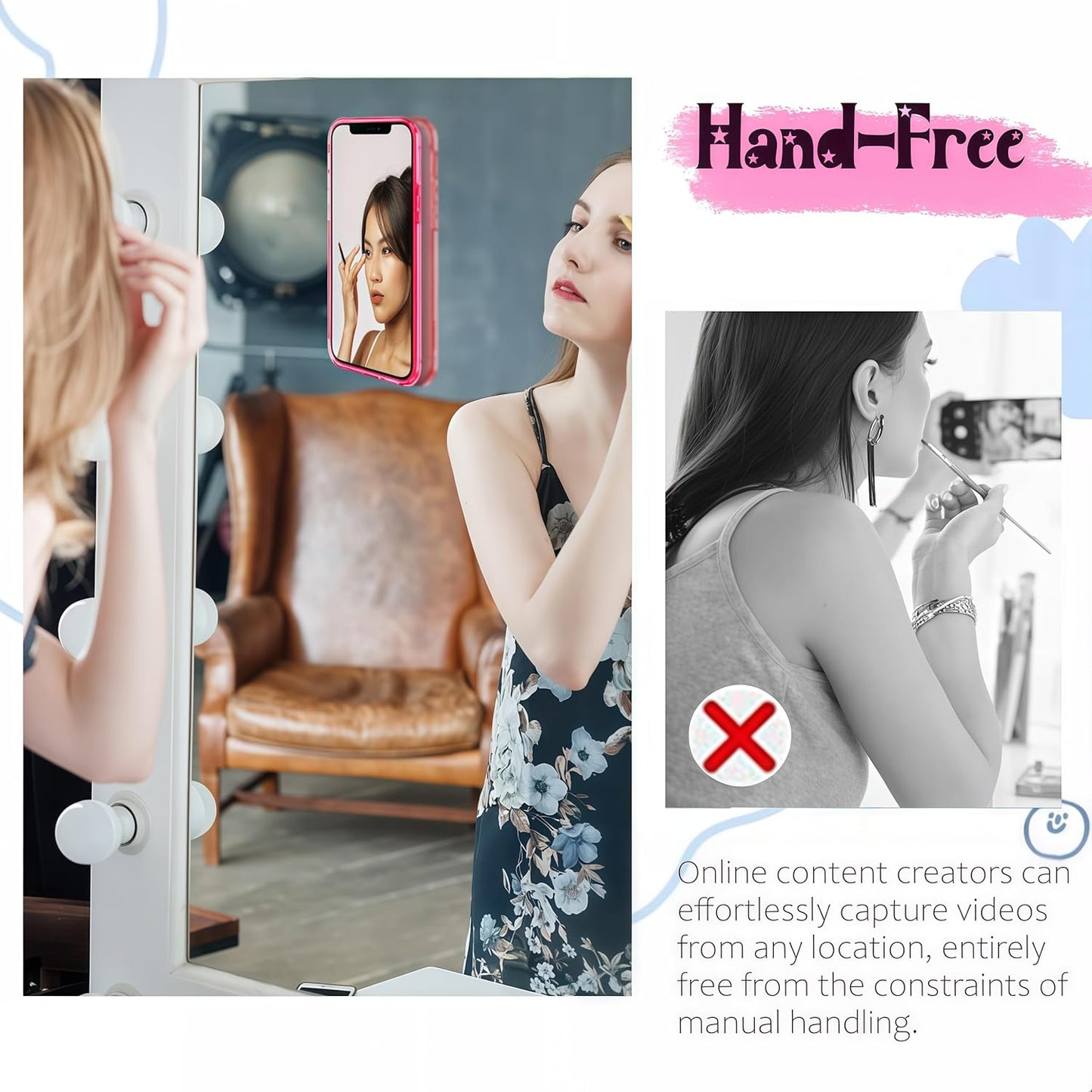 Anteel Silicone Suction Phone Case Mount, Silicon Adhesive Phone Accessory for Smartphones, Hands-Free Mirror Shower Phone Holder for Selfies, Tiktok Videos (Translucent)