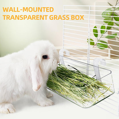 Stainless Steel Gird Rabbit Litter Box, Bunny Litter Pan with Hay Feeder & 20Pcs Disposable Pee Pads, Corner Potty Tray for Small Animals Rabbits Guinea Pigs Ferrets (15.4x11.2x4.8 inch)