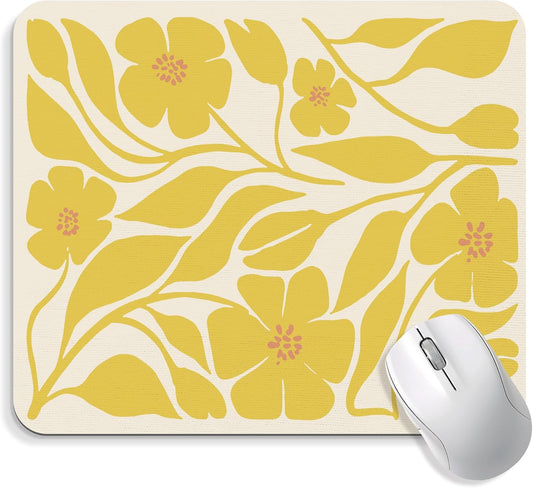 Floral Yellow Mouse Pad - Vintage Boho Floral Office Desk Mousepad, Yellow Boho Flower Decor Gifts, Office Gifts for Coworkers, Coworker Gift for Women, 9.5x8 Inches