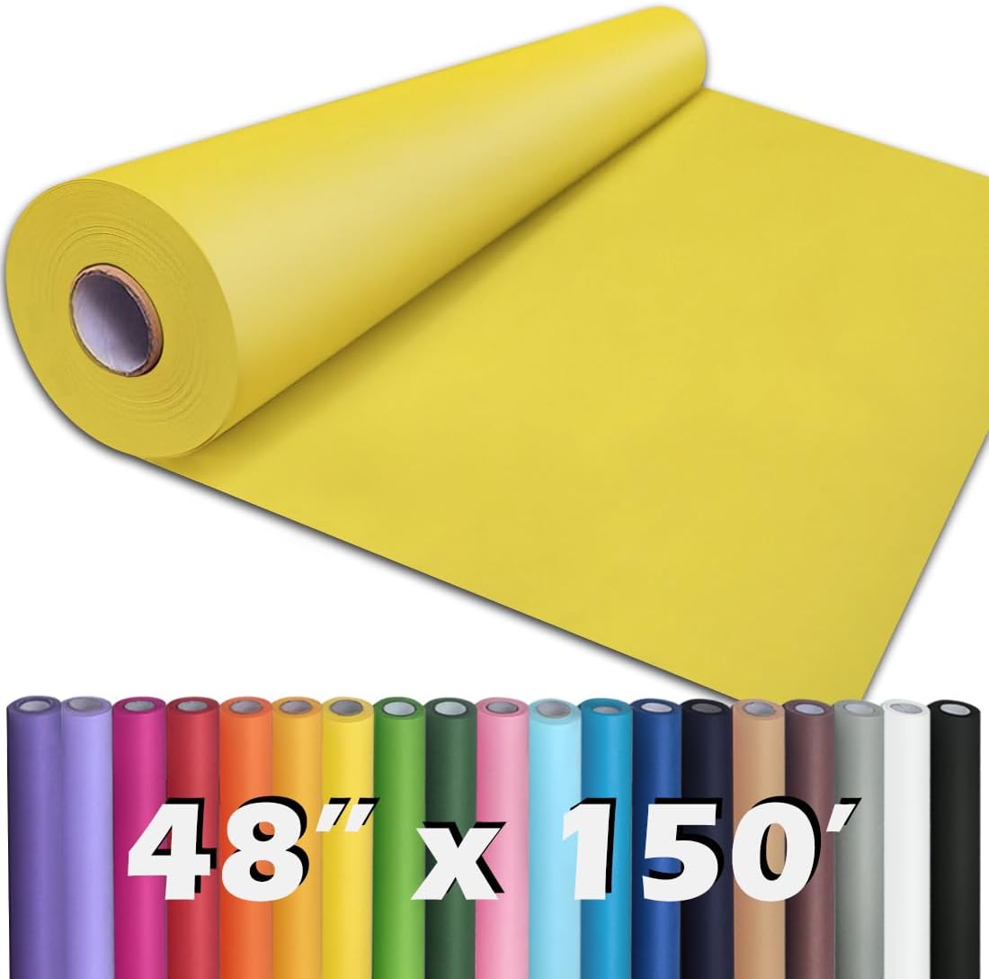 Lemon Yellow Kraft Paper Roll 48" x 1,800" (150') for Gift Wrapping Bouquet Flower Art Painting Craft Writing Packaging Shipping 80GSM 55LB (Lemon Yellow, 48" x 150')