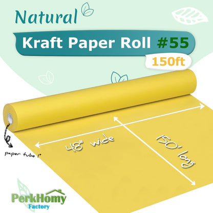 Lemon Yellow Kraft Paper Roll 48" x 1,800" (150') for Gift Wrapping Bouquet Flower Art Painting Craft Writing Packaging Shipping 80GSM 55LB (Lemon Yellow, 48" x 150')