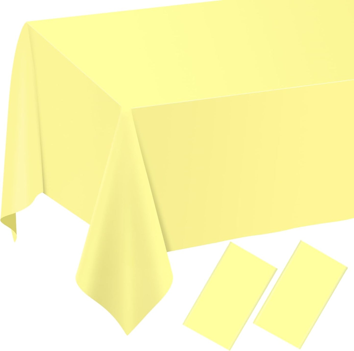 QISOLIY 2 Pcs Light Yellow Tablecloths, Yellow Disposable Plastic Rectangle Table Cloth for Baby Shower Wedding Birthday Holiday Party Decorations 54 ×108 Inch