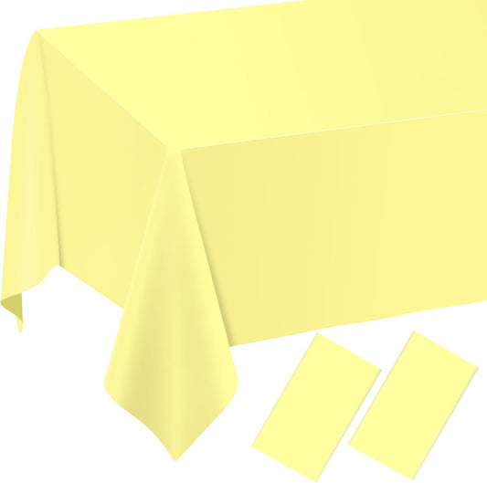 QISOLIY 2 Pcs Light Yellow Tablecloths, Yellow Disposable Plastic Rectangle Table Cloth for Baby Shower Wedding Birthday Holiday Party Decorations 54 ×108 Inch