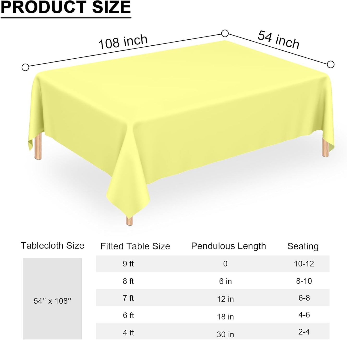QISOLIY 2 Pcs Light Yellow Tablecloths, Yellow Disposable Plastic Rectangle Table Cloth for Baby Shower Wedding Birthday Holiday Party Decorations 54 ×108 Inch