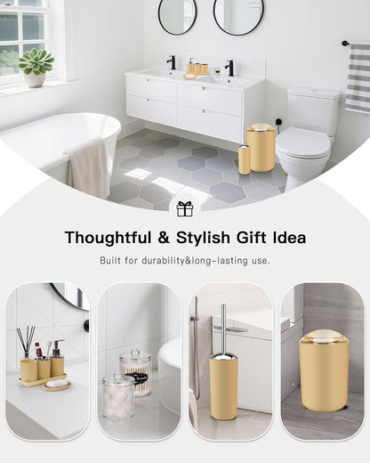 Bathroom Accessories Set,Yellow Bathroom Set,9 Pieces Bathroom Accessory Set,Tray,Qtip Holders,Toilet Brush,Trash Can for Bathroom Décor and Home Gifts