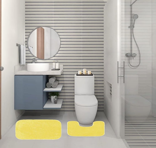 Gorgeous Home Linen 2-Piece Bathroom Rug Set, Non-Slip Bath Mat and Toilet Mat, Solid Color (Yellow)