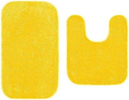 Gorgeous Home Linen 2-Piece Bathroom Rug Set, Non-Slip Bath Mat and Toilet Mat, Solid Color (Yellow)