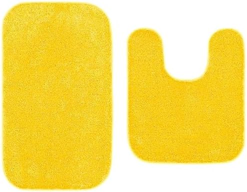 Gorgeous Home Linen 2-Piece Bathroom Rug Set, Non-Slip Bath Mat and Toilet Mat, Solid Color (Yellow)