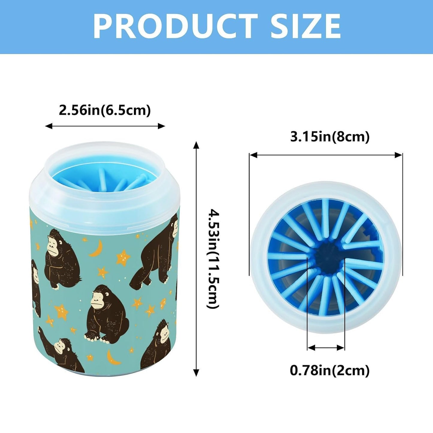 Black Gorilla Yellow Stars Portable Mud Paw Clean Station with Silicone Brush Soft Pets Cleaning Kit for Small Medium Large Breed Dogs, Cats