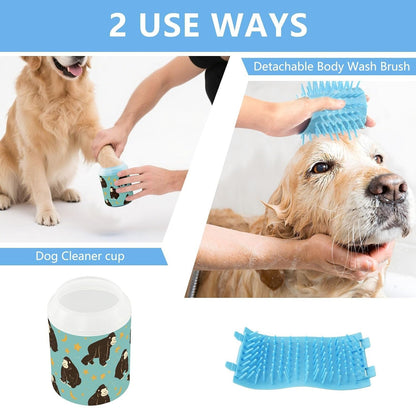 Black Gorilla Yellow Stars Portable Mud Paw Clean Station with Silicone Brush Soft Pets Cleaning Kit for Small Medium Large Breed Dogs, Cats