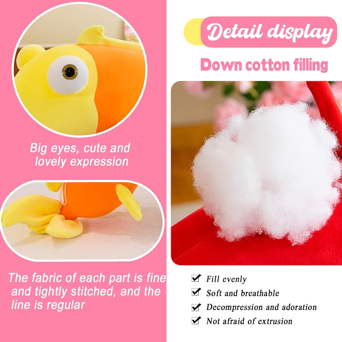 13.8" Goldfish Stuffed Animal Soft Cute Fish Plush Toy Gift | for Kids,Yellow
