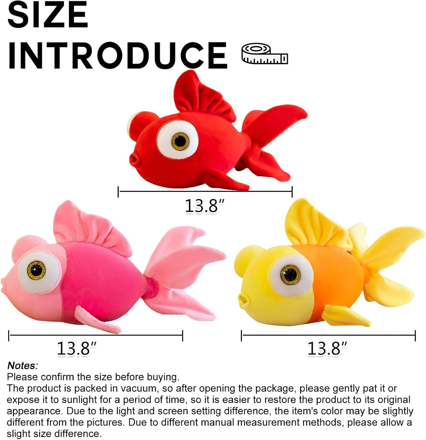 13.8" Goldfish Stuffed Animal Soft Cute Fish Plush Toy Gift | for Kids,Yellow