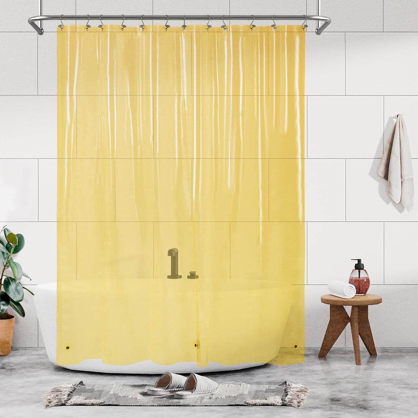 Clear Yellow Shower Curtain Liner - Premium PEVA Shower Liner with 3 Magnets & Metal Grommets, Waterproof Lightweight Standard Size Curtains for Bathroom - Translucent Yellow