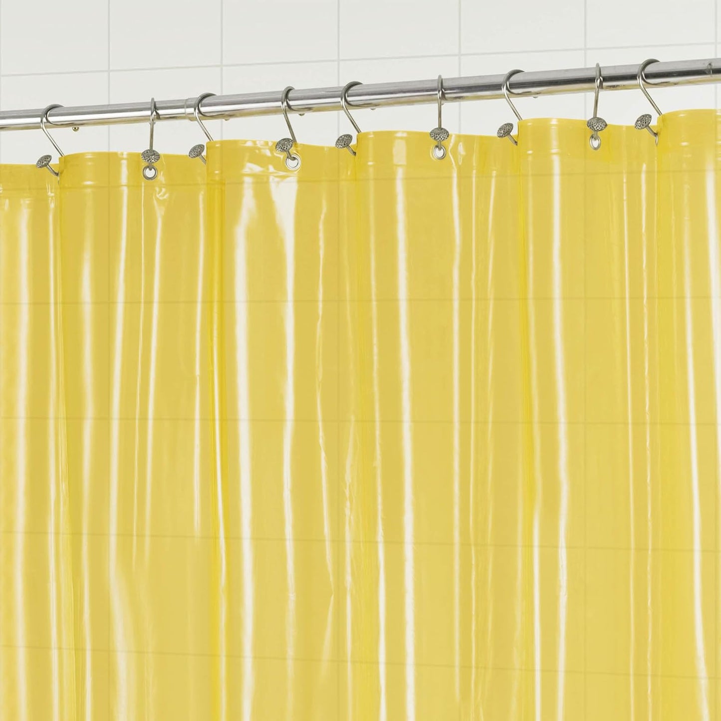 Clear Yellow Shower Curtain Liner - Premium PEVA Shower Liner with 3 Magnets & Metal Grommets, Waterproof Lightweight Standard Size Curtains for Bathroom - Translucent Yellow