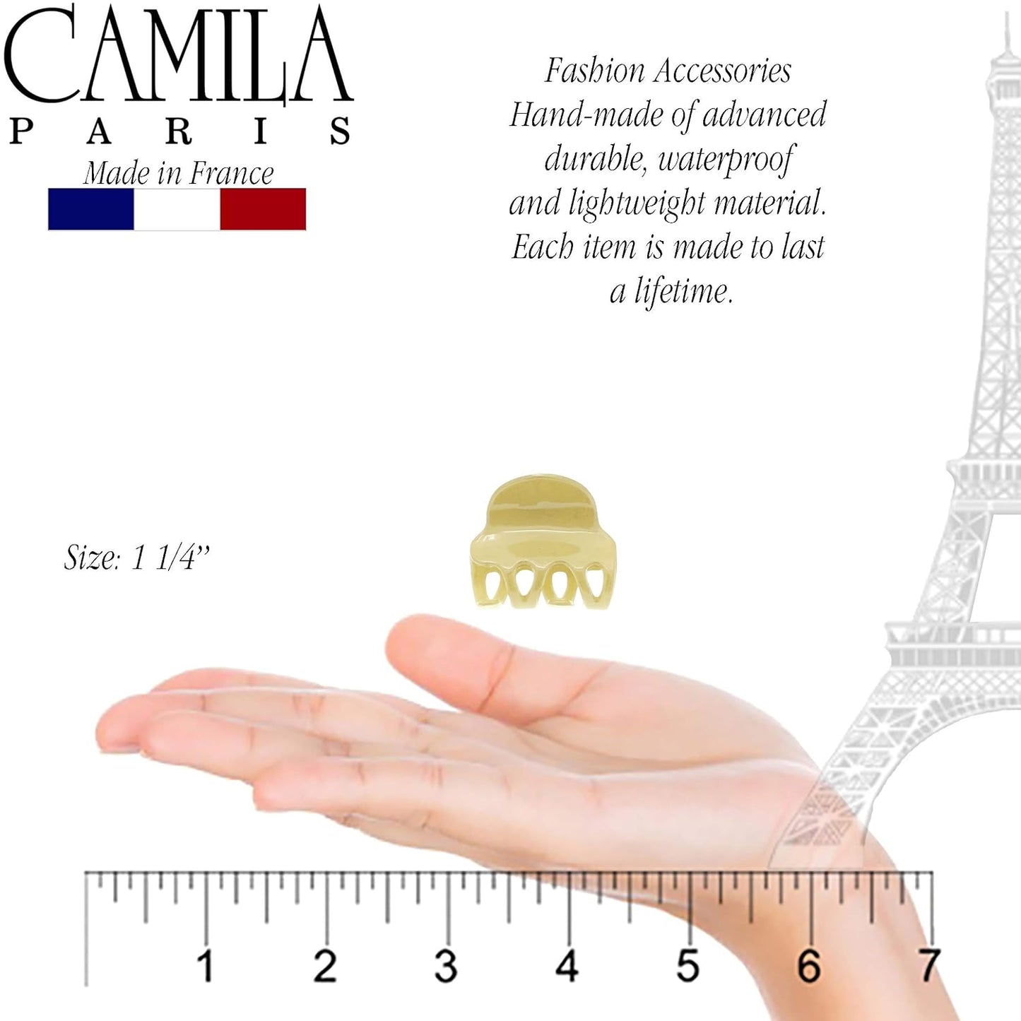 CP3132 French Hair Clip for Women, Set of 2 Small Yellow Girls Hair Claw Clips Fashion Durable Hair Accessories for Women, Luxury Ladies Strong Hold No Slip Grip Clamp, Made in France