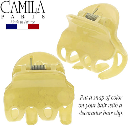 CP3132 French Hair Clip for Women, Set of 2 Small Yellow Girls Hair Claw Clips Fashion Durable Hair Accessories for Women, Luxury Ladies Strong Hold No Slip Grip Clamp, Made in France