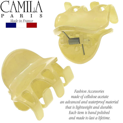 CP3132 French Hair Clip for Women, Set of 2 Small Yellow Girls Hair Claw Clips Fashion Durable Hair Accessories for Women, Luxury Ladies Strong Hold No Slip Grip Clamp, Made in France