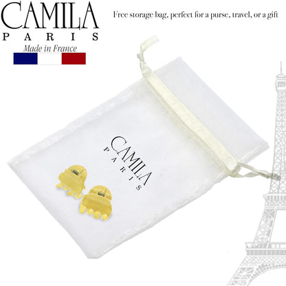 CP3132 French Hair Clip for Women, Set of 2 Small Yellow Girls Hair Claw Clips Fashion Durable Hair Accessories for Women, Luxury Ladies Strong Hold No Slip Grip Clamp, Made in France