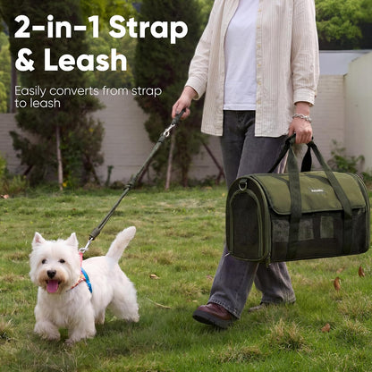Cat Carrier Soft, Ultra Lightweight Airline Approved Dog Carrier | Kitten Carrier with Anti-Scratch Mesh, Breathable Small Dog Carrier Bag, Collapsible Pet Carrier for Cats Under 15 lb, Green