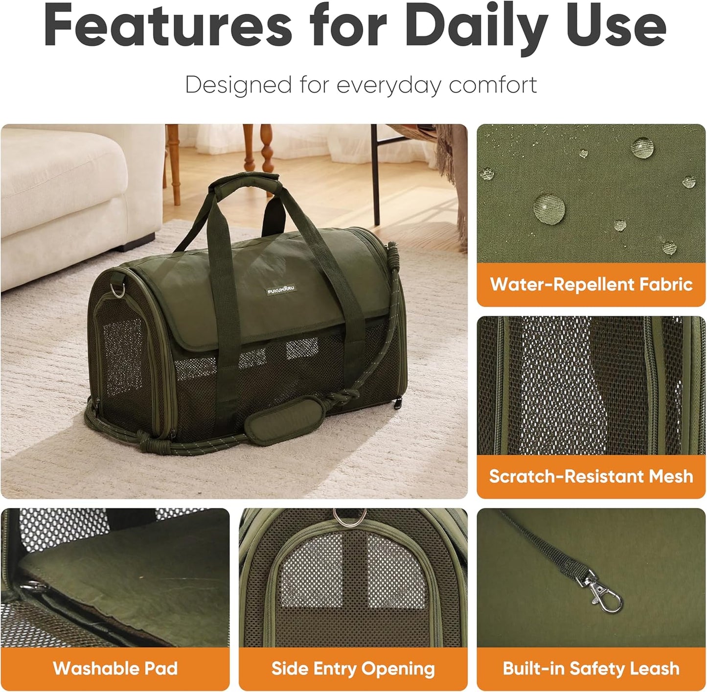 Cat Carrier Soft, Ultra Lightweight Airline Approved Dog Carrier | Kitten Carrier with Anti-Scratch Mesh, Breathable Small Dog Carrier Bag, Collapsible Pet Carrier for Cats Under 15 lb, Green