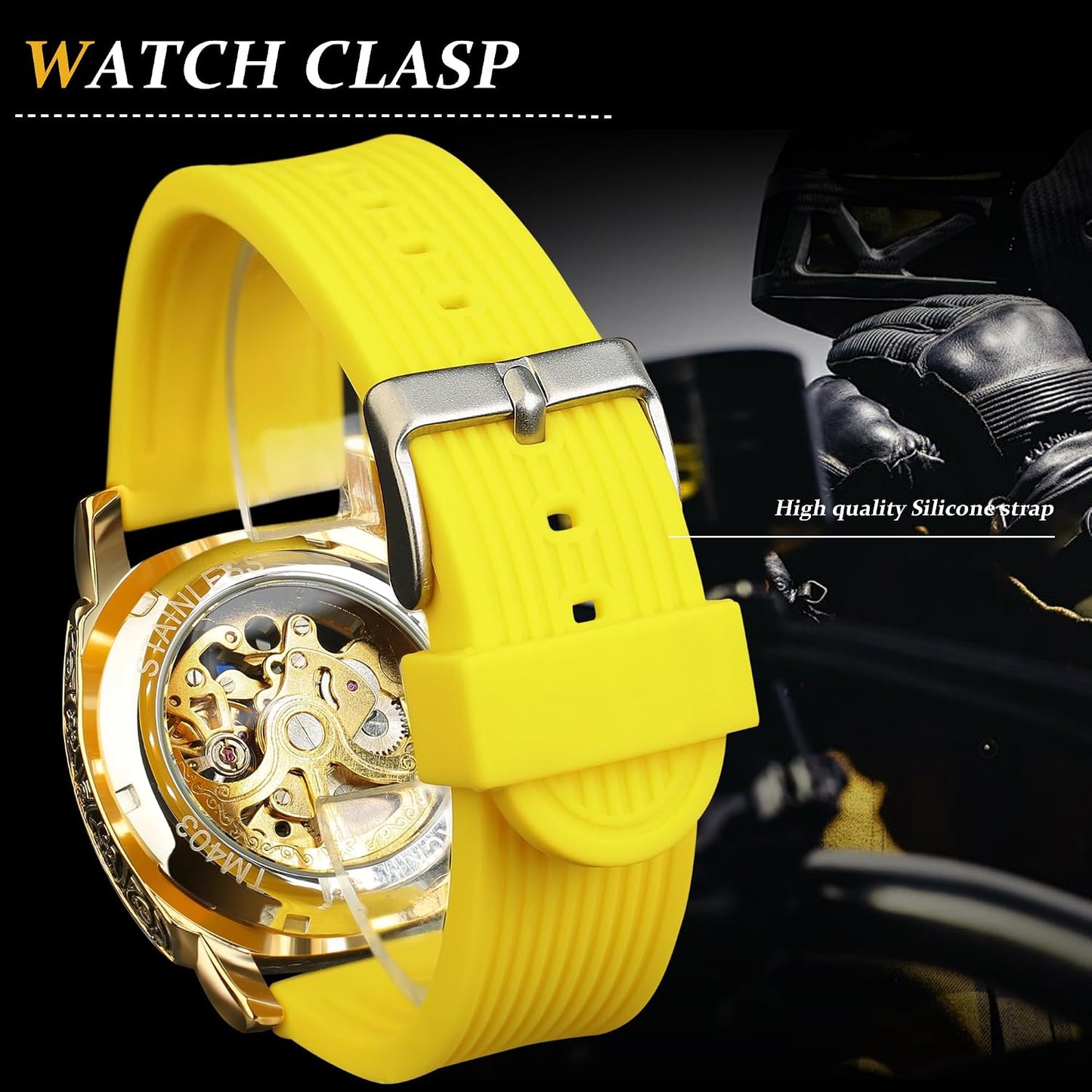 Watches for Man, Square Retro Mechanical Watch Self-Wind Carved, Skeleton Automatic Watches Vintage Leather Strap Wristwatch