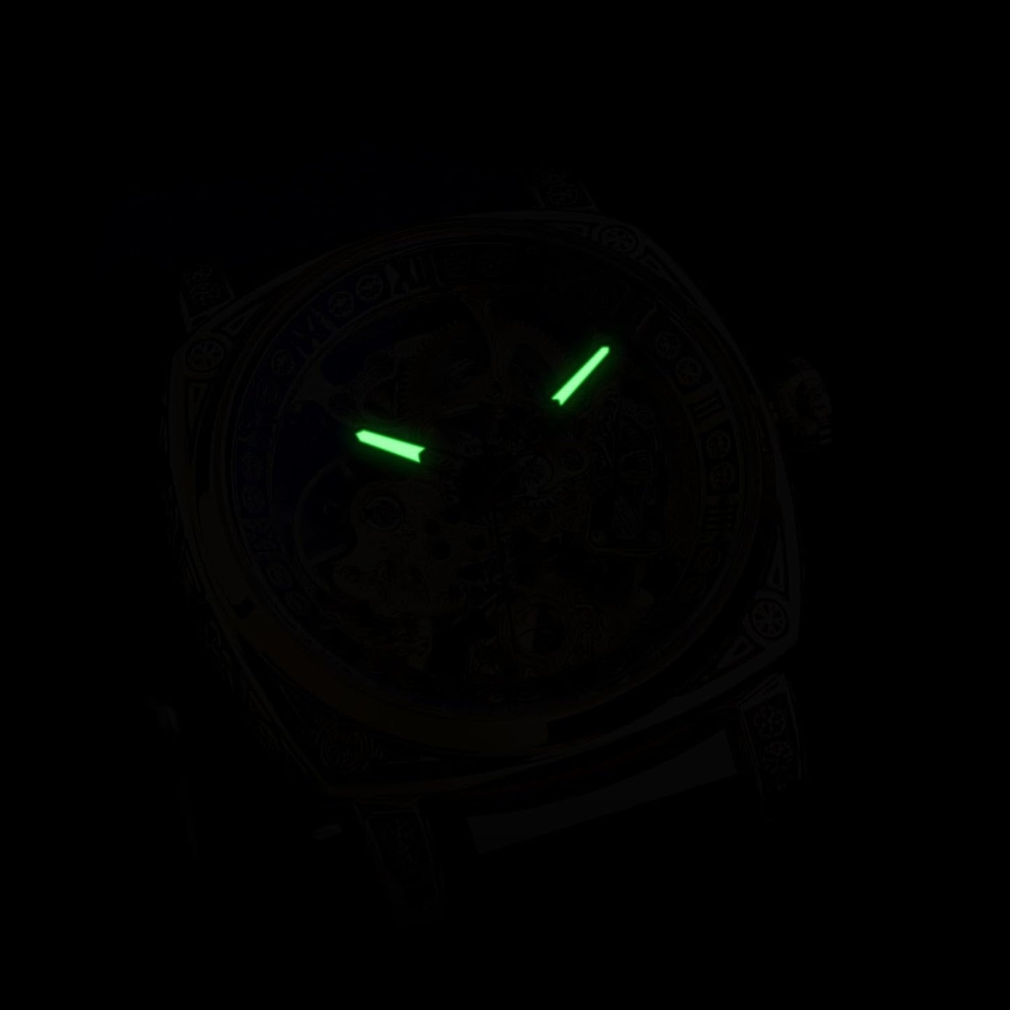 Watches for Man, Square Retro Mechanical Watch Self-Wind Carved, Skeleton Automatic Watches Vintage Leather Strap Wristwatch