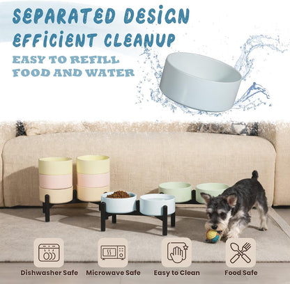 Ceramic Elevated Dog Bowl Set - Dog Feeder Station with Cute-Style Double Bowls for Small and Medium Size Breed - Non-Slip Raised Dish for Food and Water Feeding- 6 Inch - 3.5 Cups / 20 fl oz - Yellow