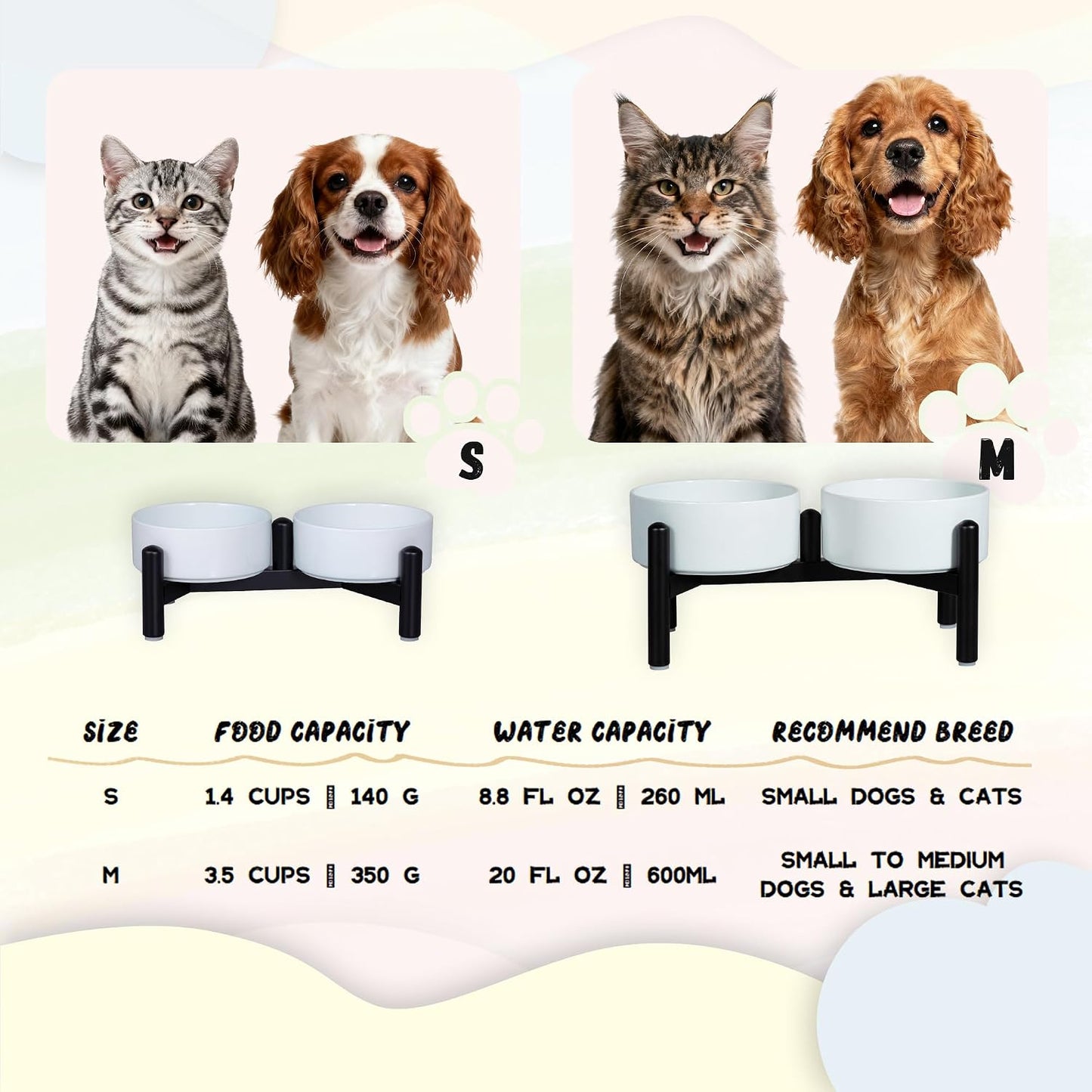 Ceramic Elevated Dog Bowl Set - Dog Feeder Station with Cute-Style Double Bowls for Small and Medium Size Breed - Non-Slip Raised Dish for Food and Water Feeding- 6 Inch - 3.5 Cups / 20 fl oz - Yellow