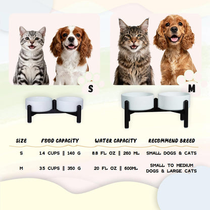 Ceramic Elevated Dog Bowl Set - Dog Feeder Station with Cute-Style Double Bowls for Small and Medium Size Breed - Non-Slip Raised Dish for Food and Water Feeding- 6 Inch - 3.5 Cups / 20 fl oz - Yellow
